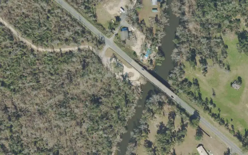 Aerial photo of the area around Magnolia Bridge Boat Ramp, Jackson County