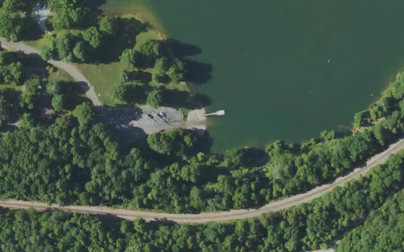 Aerial photo of the area around Martins Fork Lake Ramp, Harlan County