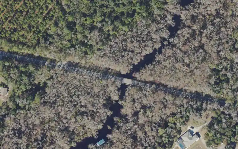 Aerial photo of the area around McCullough Creek at County Road 13 Primitive Access (Not Recommended), St. Johns County
