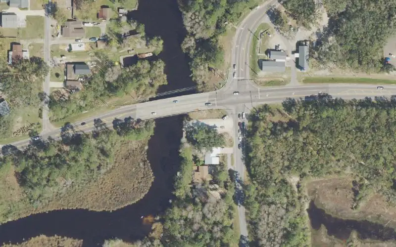 Aerial photo of the area around Millview/ Heron Bayou Public Boat Ramp (Small Boats), Escambia County