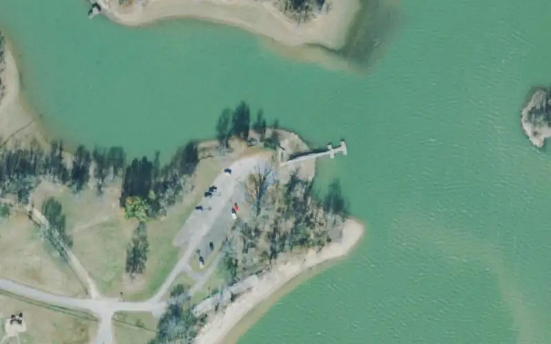 Aerial photo of the area around Nathan Bedford Forrest State Park, Benton County