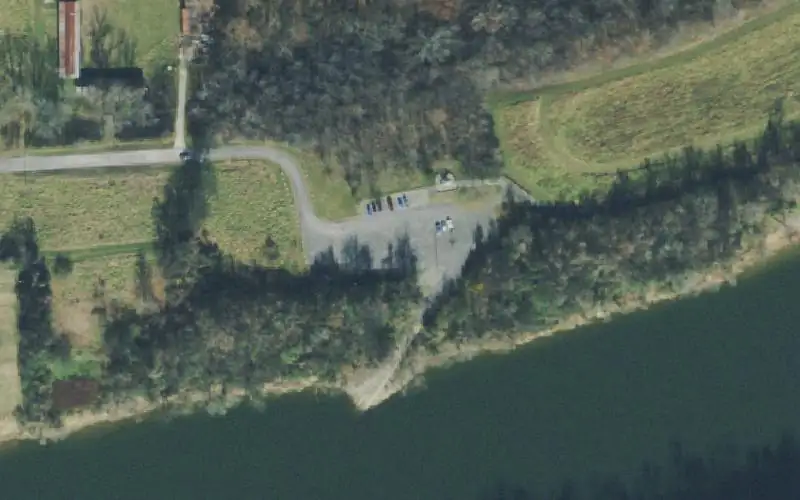Aerial photo of the area around Neely's Bend Boat Ramp, Davidson County