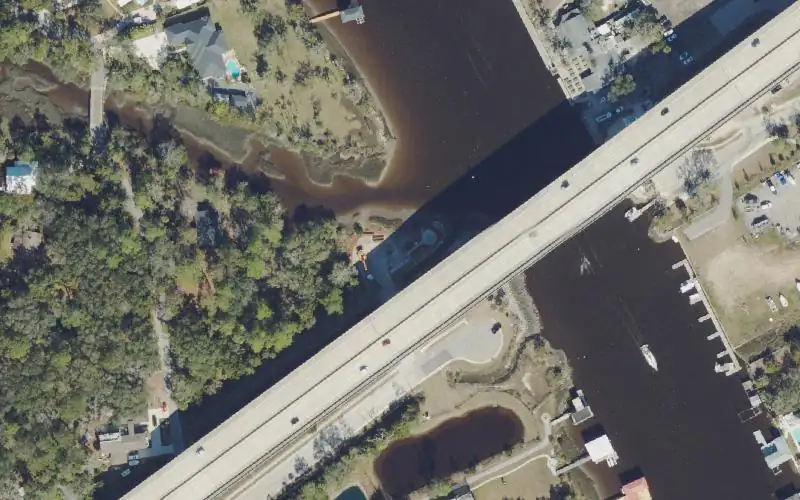 Aerial photo of the area around Nocatee Trail Paddlecraft Launch at Palm Valley Bridge, St. Johns County