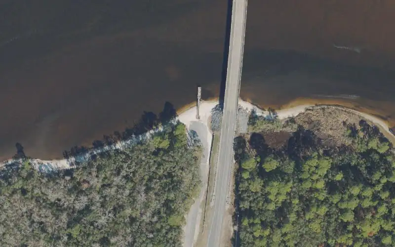Aerial photo of the area around Ochlockonee Bay Public Boat Ramp, Franklin County