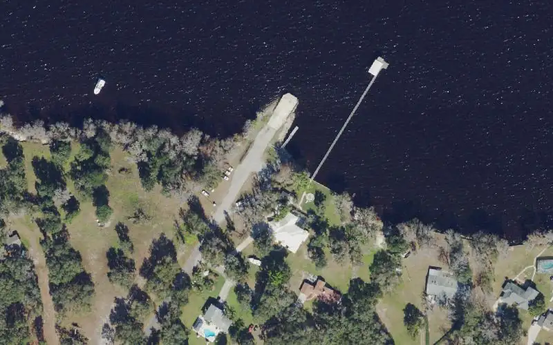 Aerial photo of the area around Old Shand's Bridge Public Boat Ramp (shallow water), Clay County