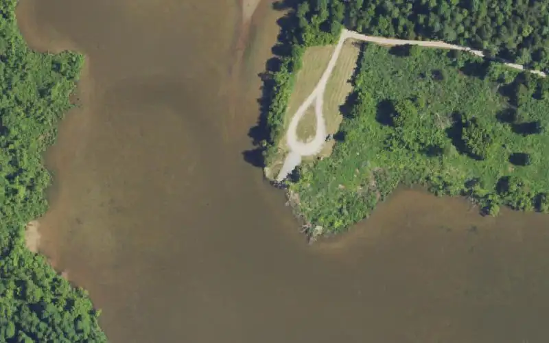 Aerial photo of the area around Open Fork Boat Ramp, Morgan County