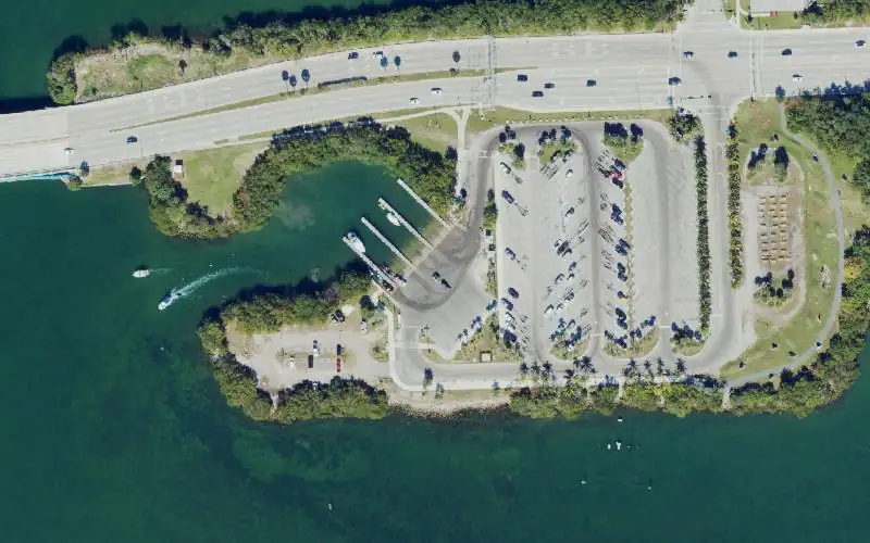 Aerial photo of the area around Pelican Harbor Park Boat Ramp, Miami-Dade County