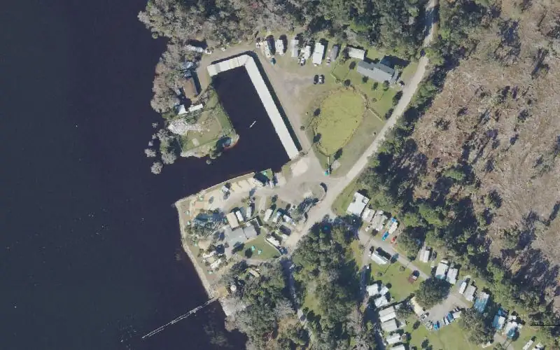 Aerial photo of the area around Pine Island Campground and Marina, Volusia County