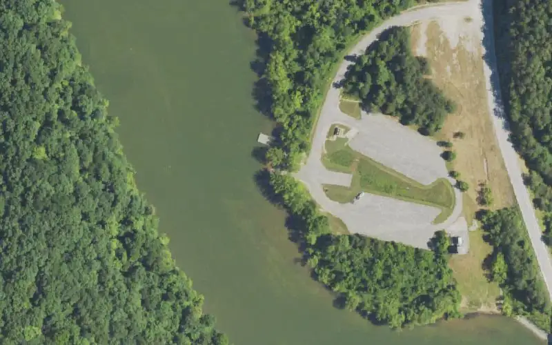 Aerial photo of the area around Poppin Rock Boat Ramp, Rowan County