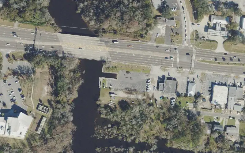 Aerial photo of the area around Pottsburg Creek Public Boat Ramp, Duval County