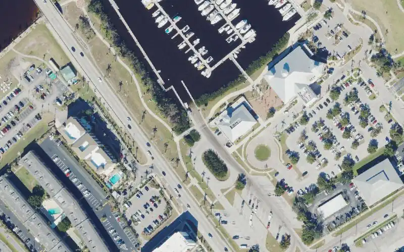 Aerial photo of the area around Punta Gorda Municipal Marina (aka. Laishley Park), Charlotte County