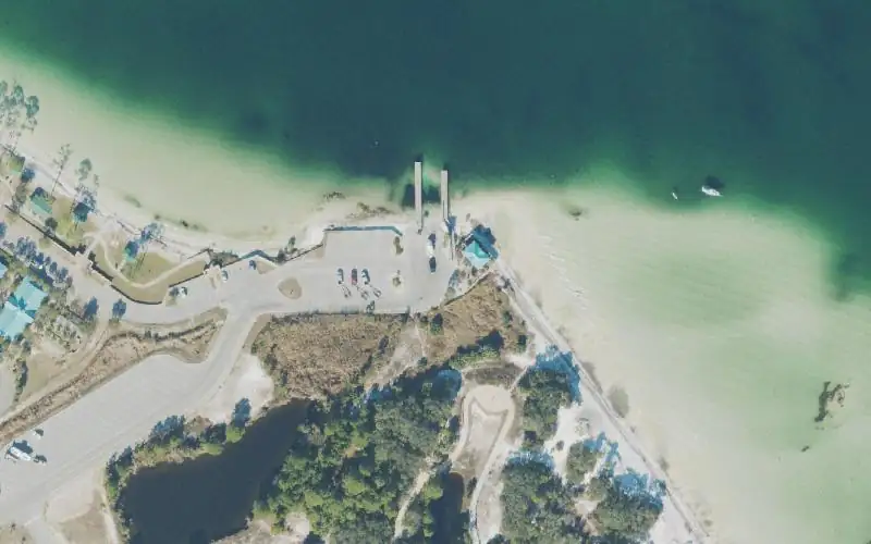 Aerial photo of the area around Ross Marler Park Boat Ramp, Okaloosa County