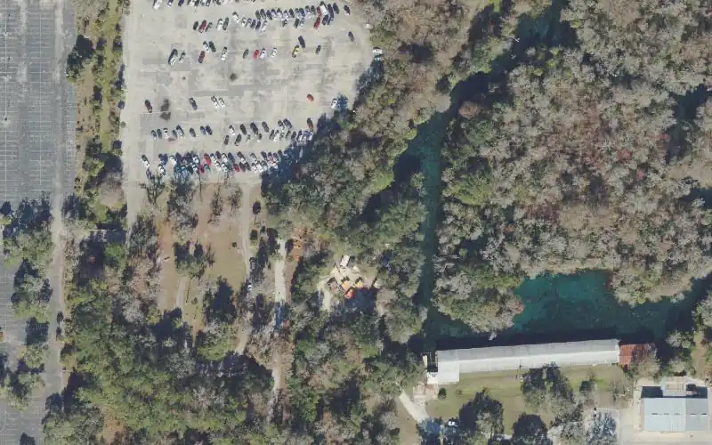 Aerial photo of the area around Silver Springs State Park - Main Entrance Canoe/Kayak Launch, Marion County