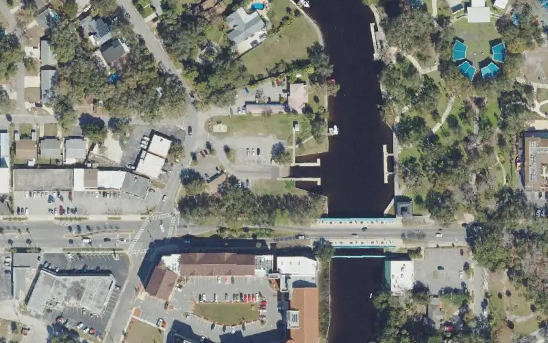Aerial photo of the area around Sims Park Boat Ramp, Pasco County