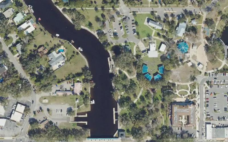 Aerial photo of the area around Sims Park Kayak Launch Dock, Pasco County