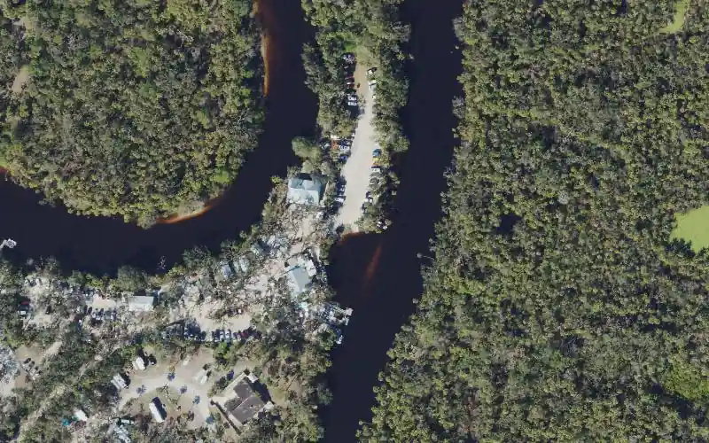 Aerial photo of the area around Snook Haven Park and Riverfront Restaurant - Kayak Launch, Sarasota County