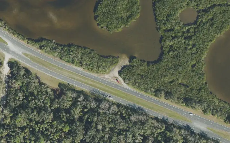 Aerial photo of the area around Spruce Creek and US 1 Primitive Access, Volusia County