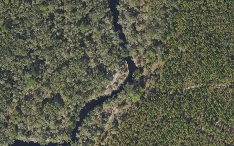 Aerial photo of the area around Steinhatchee Conservation Area River Mile 15.9 Primitive Access (upstream bridge ruins), Dixie County