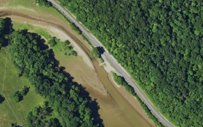 Aerial photo of the area around Sympson Lake Ramp, Nelson County