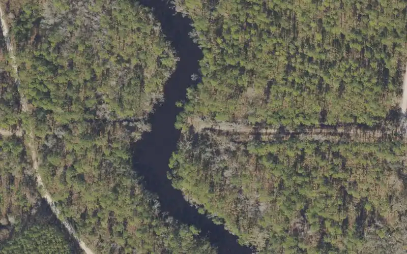 Aerial photo of the area around Tate's Hell State Forest - New River Camp #1 Camp Canoe Access, Franklin County