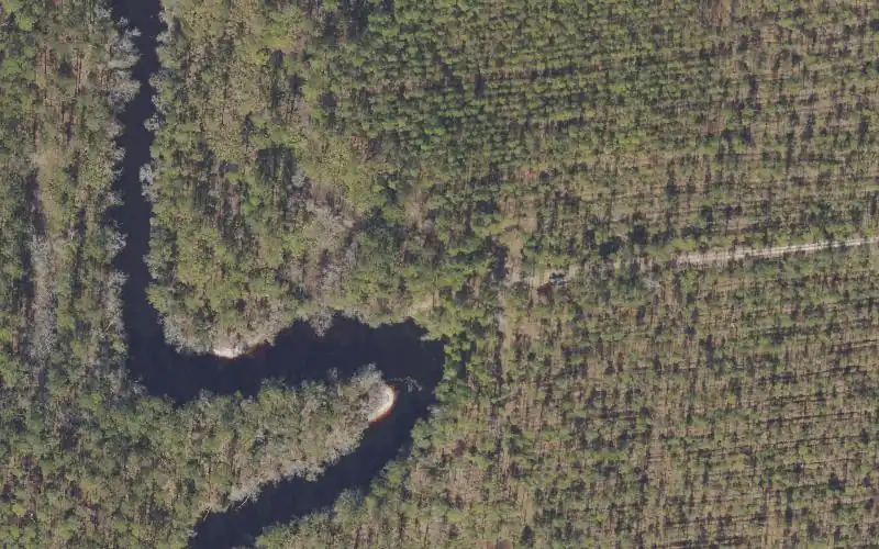 Aerial photo of the area around Tate's Hell State Forest - New River Camp #3 Canoe Access, Franklin County