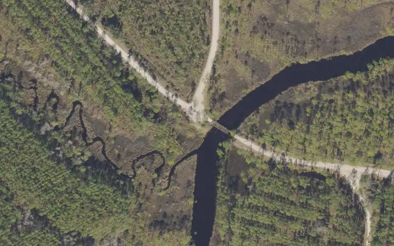 Aerial photo of the area around Tate's Hell State Forest - Trout Creek Recreation Site Boat Launch, Franklin County