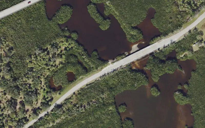Aerial photo of the area around Terra Ceia Preserve State Park - Frog Creek Kayak Access, Manatee County