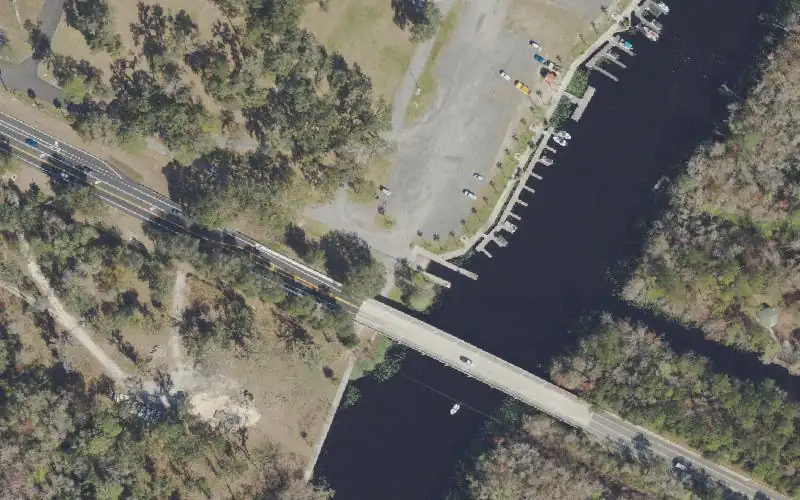 Aerial photo of the area around Trout Creek Fish Camp - Boat Ramp, St. Johns County