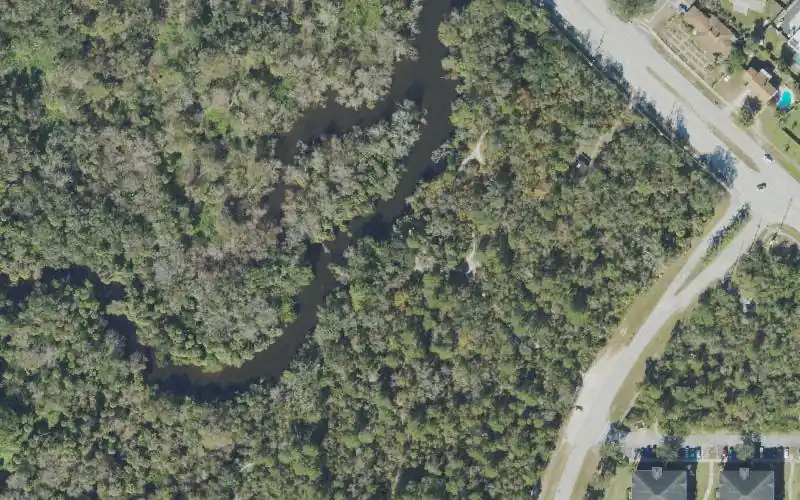 Aerial photo of the area around Turkey Creek Sanctuary Canoe-Kayak Launch, Brevard County