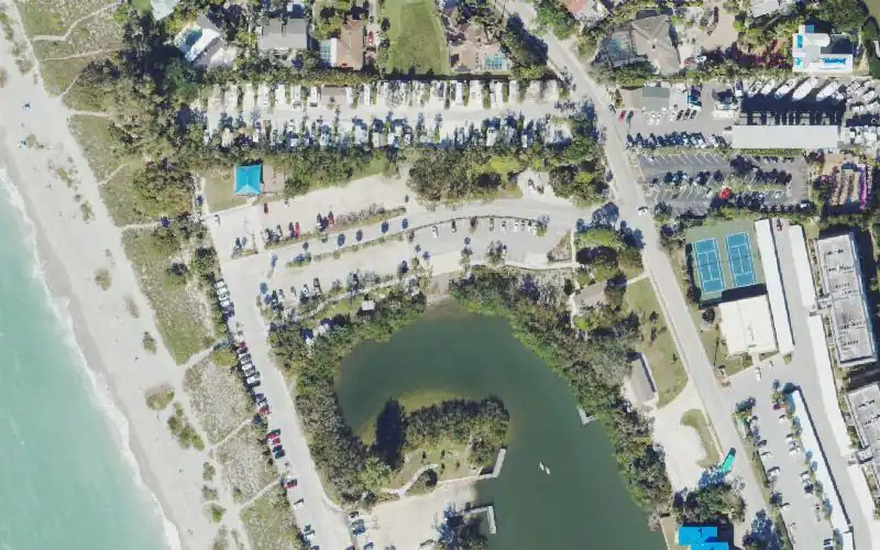 Aerial photo of the area around Turtle Beach Park Paddlecraft Launch, Sarasota County