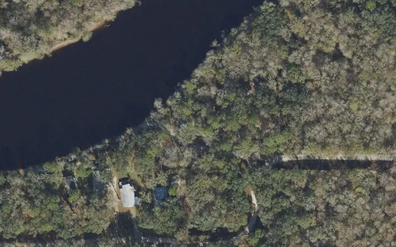 Aerial photo of the area around Uler Landing Boat Ramp, Gilchrist County