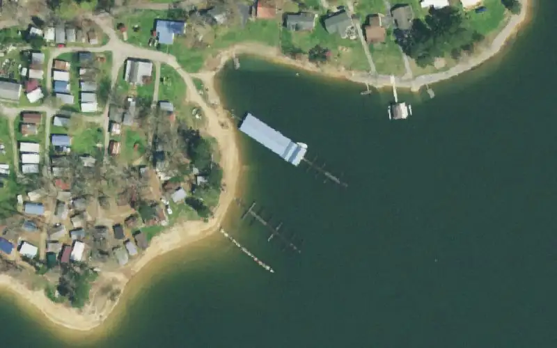 Aerial photo of the area around WA-NI Village Boat Dock, Grainger County