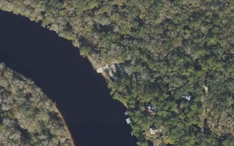 Aerial photo of the area around Wannee Landing Boat Ramp, Gilchrist County