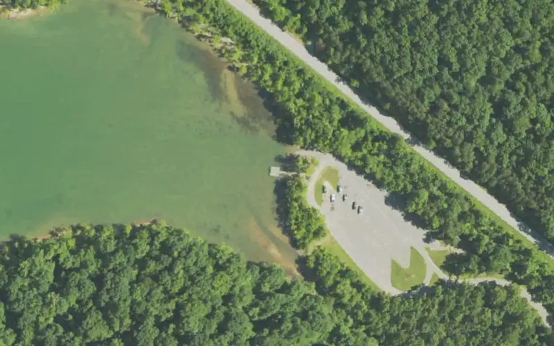 Aerial photo of the area around Warix Run Ramp, Rowan County
