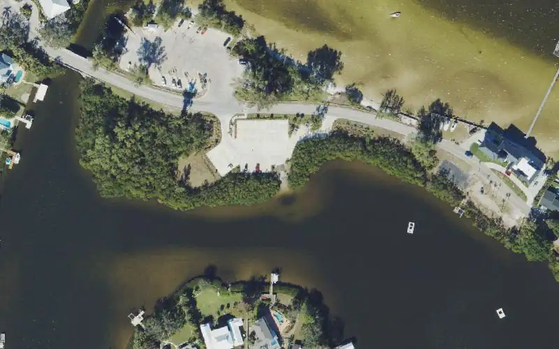 Aerial photo of the area around Warner's Bayou Kayak Launch, Manatee County