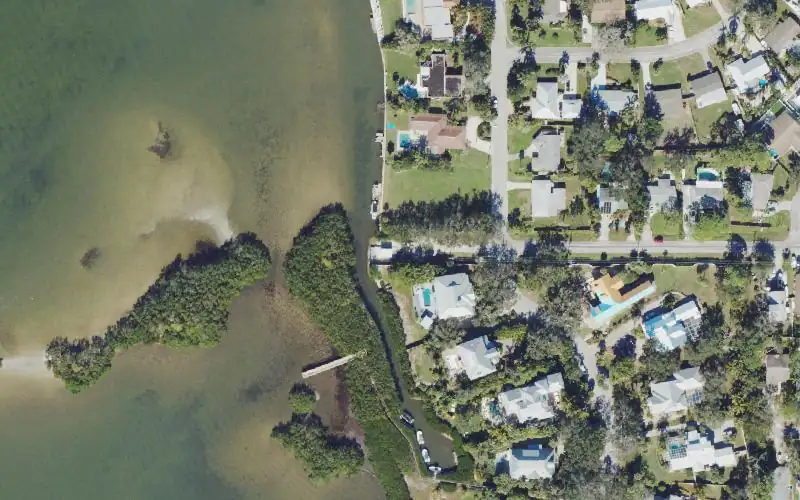 Aerial photo of the area around Wharf Road Park Paddlecraft Launch, Sarasota County