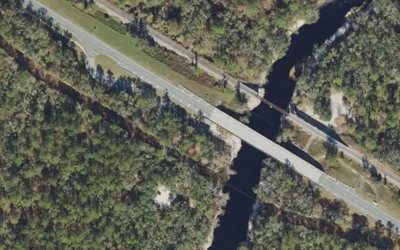 Aerial photo of the area around White Springs Public Boat Ramp and Park, Hamilton County