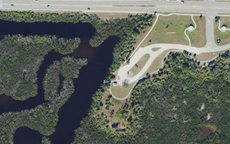 Aerial photo of the area around William R Gaines Veterans Memorial Park - Canoe and Kayak Launch, Charlotte County