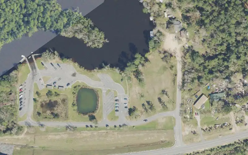 Aerial photo of the area around Wilson B. Robertson Park Canoe Launch, Escambia County