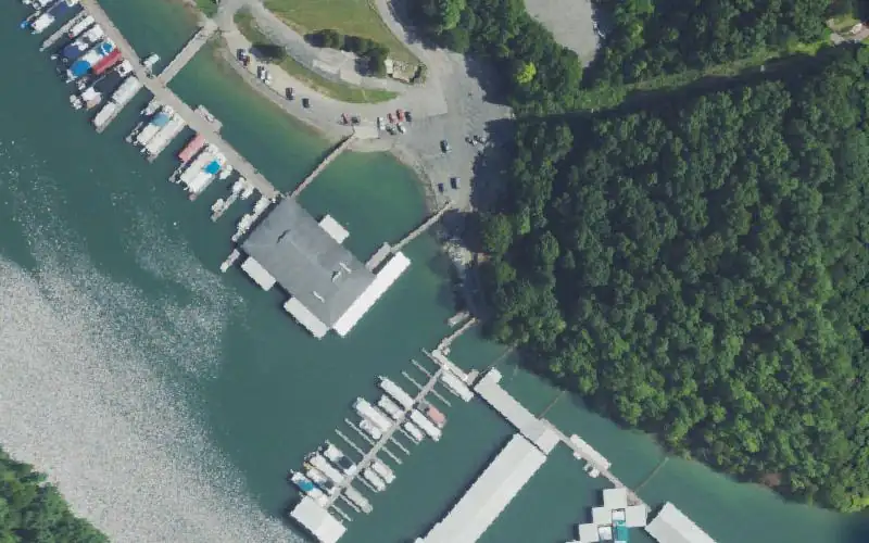 Aerial photo of the area around Wisdom Marina, Clinton County