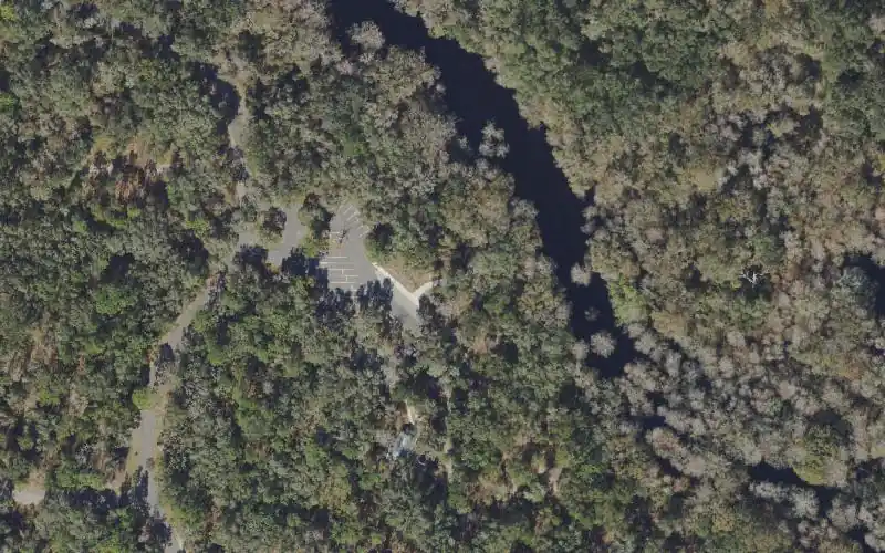 Aerial photo of the area around Withlacoochee River Park Canoe Launch (Pasco County), Pasco County