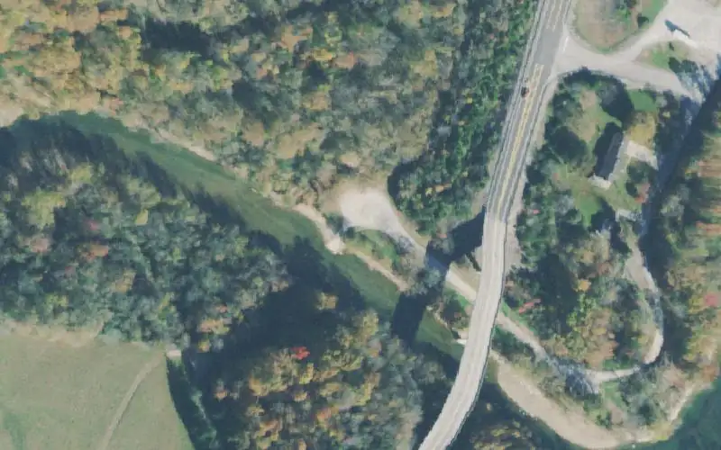 Aerial photo of the area around Wolf River Bridge, Pickett County